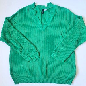 H & M Green oversized distressed sweater sz small